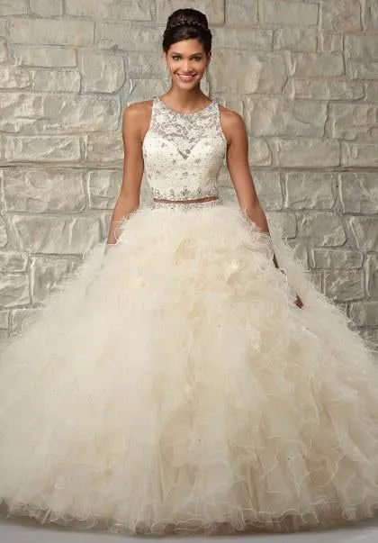 Champagne/White Quinceanera Dress (Traditional and Elegant)