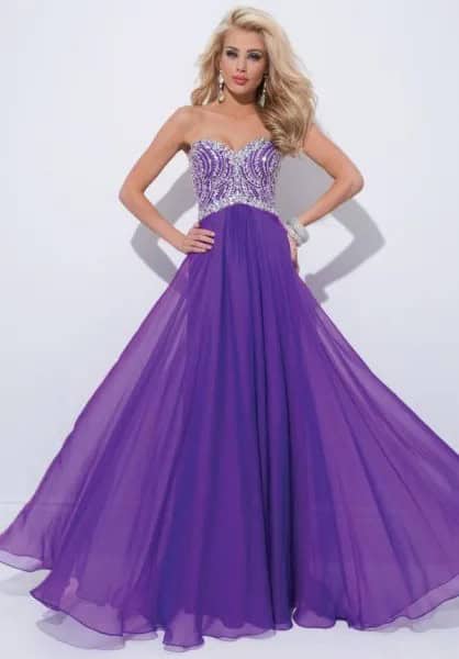 Silver and Purple Two-Toned Fit and Flare Floor Length Dress