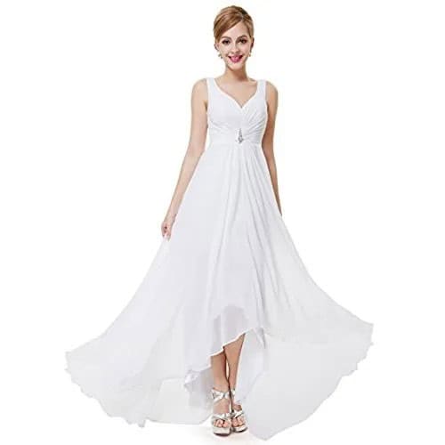 White Floor Length Chiffon Flared Dress