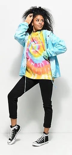 Tie Dye Colorful Sweatshirt with Light Blue Windbreaker