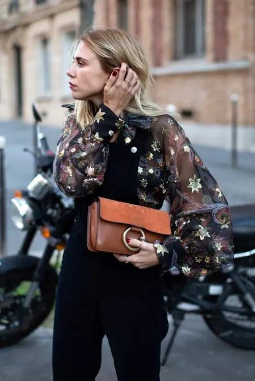 Embellished Top with Puff Sleeves