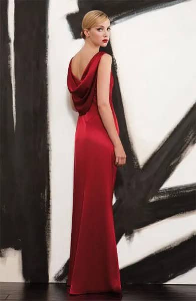 Red Satin Low Back Maxi Dress