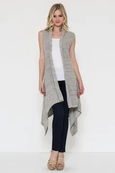 Grey Long Vest with White Tank Top & Black Skinny Jeans