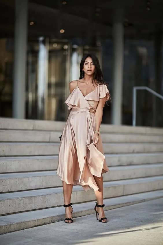 Silk Dress & Black Suede Sandals