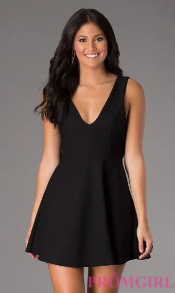 Black Tank Deep V Neck Skater Mini Dress