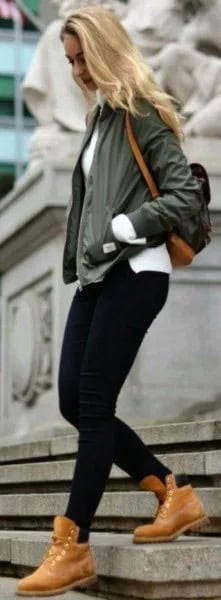 Wear with Green Bomber Jacket & Black Leggings