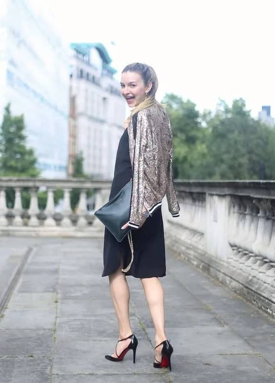 Sequin Bomber Jacket with Shirt Dress