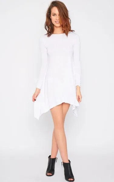 White Long Sleeve Swing Dress