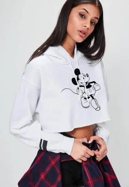 White Cropped Hoodie with Black Skinny Pants