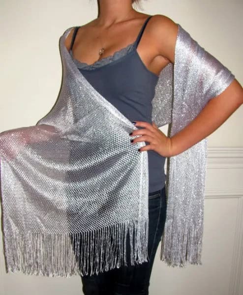 Silver Mesh Shawl with Purple Lace Vest Top