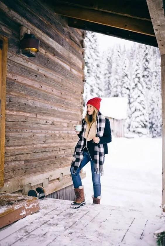 Fur Lined Boots + Red Beanie