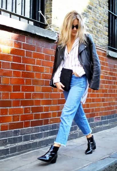 Wear with Black leather Jacket & Cropped Mom Jeans