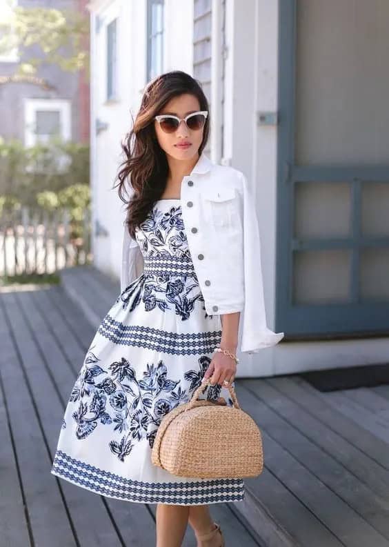 White Denim Jacket + Summer Dress