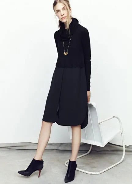 Turtleneck Shift Dress with Heeled Ankle Boots