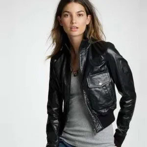 Black Leather Jacket with Grey Vest Top & Blue Jeans