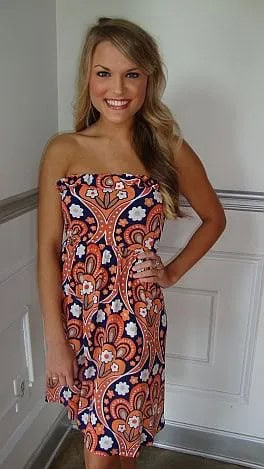 Orange, Blue and White Floral Printed Tube Mini Dress