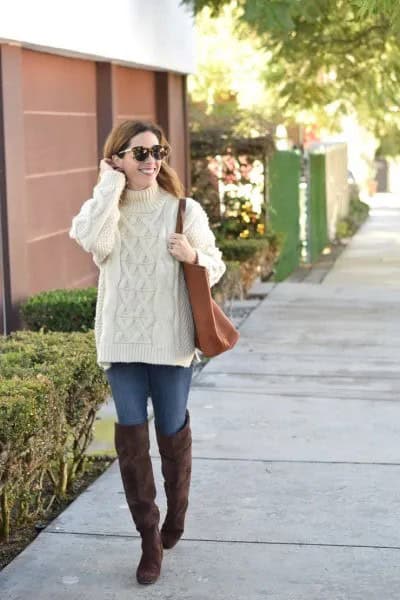 Wear with White Mock Neck Cable Knit Sweater