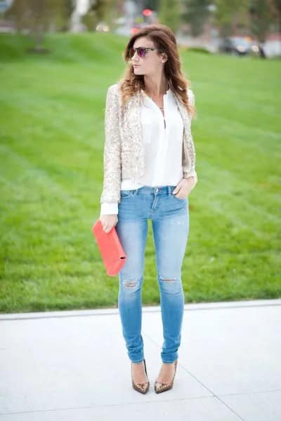 Wear with White Chiffon Blouse & Light Blue Skinny Jeans