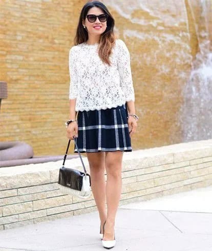 Wear with White Three-Quarter Sleeve Lace Top