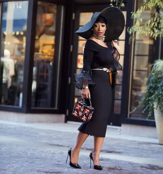 Black Church Suit with Large Floppy Hat