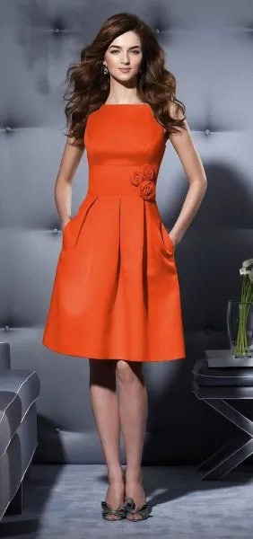 Orange Skater Silk Dress with Floral Belt