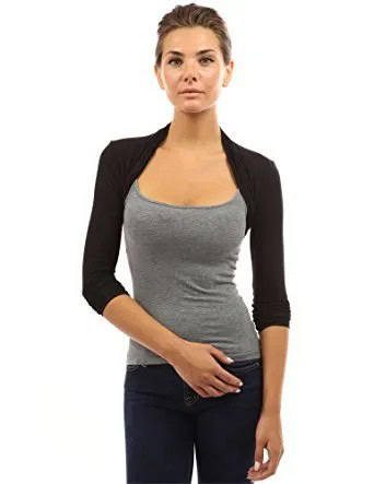 Black Three Quarter Sleeve Bolero Jacket with Grey Vest Top