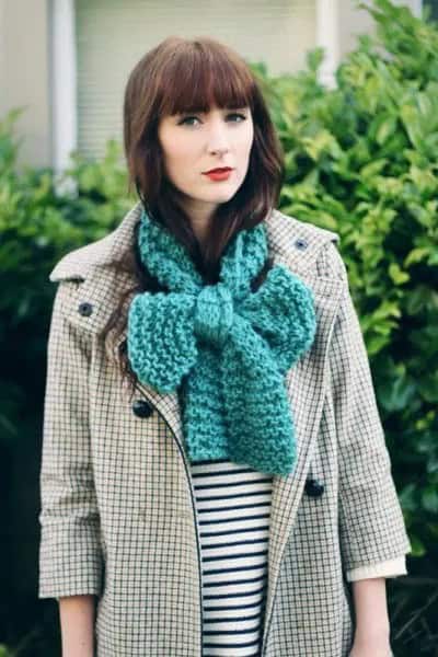 Grey Knit Bow Scarf with Plaid Trench Coat