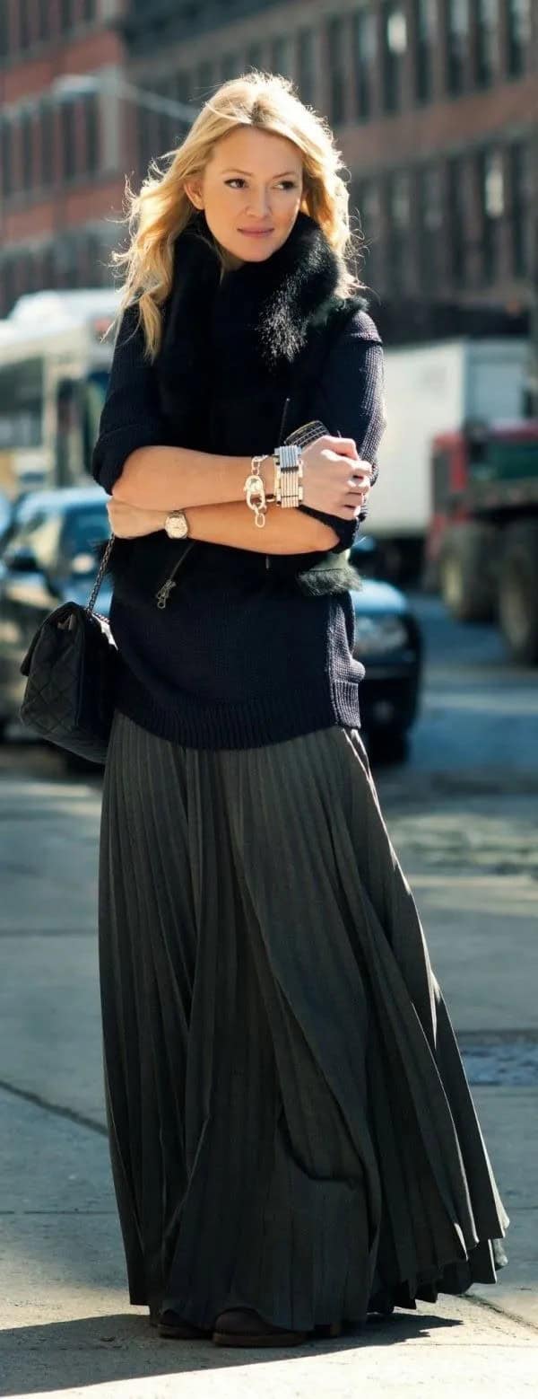 Winter maxi skirt outfits