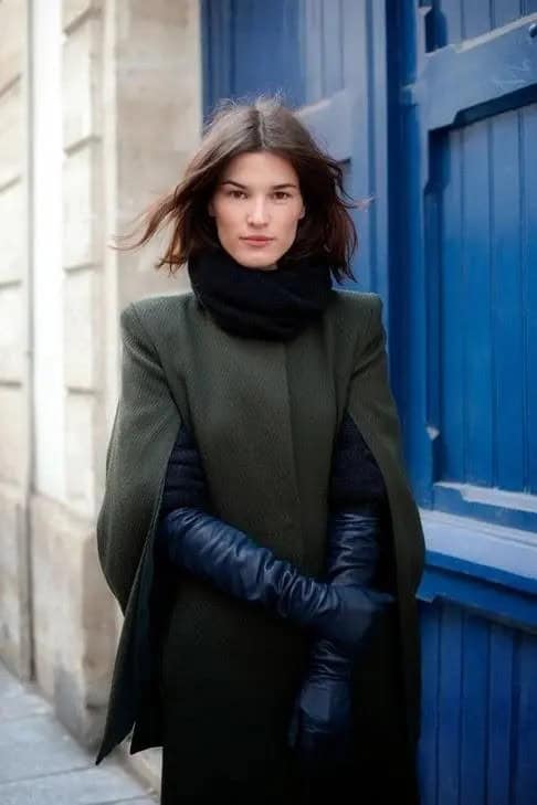 Olive Green Cape + Long Black Coat