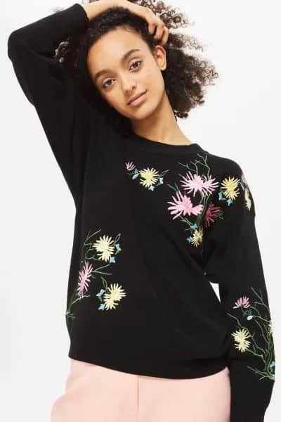 Black Embroidered Sweatshirt with Ivory Pants