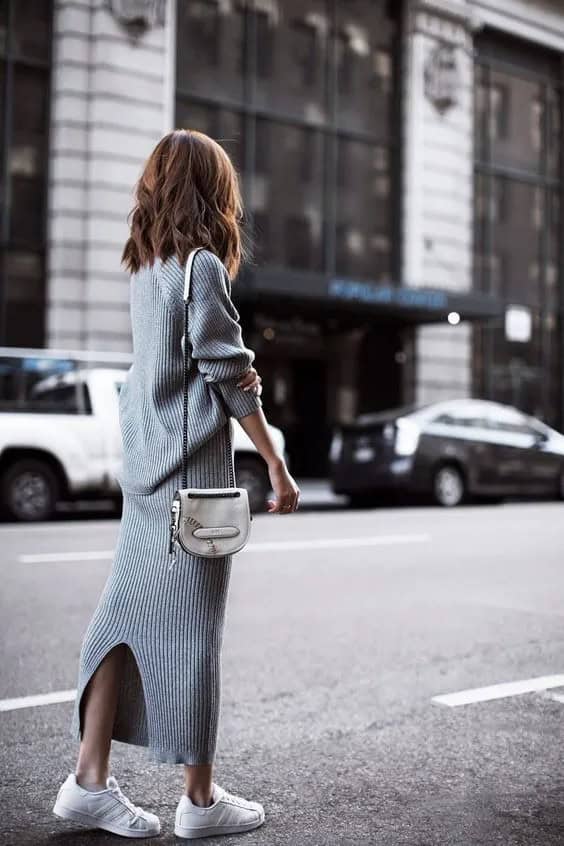 Grey Dress with Sneakers