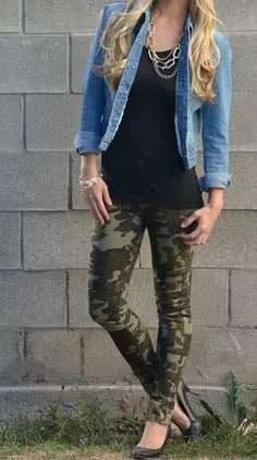 Blue Denim Jacket with Black Tunic Tank Top & Leggings