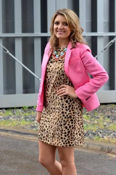 Shift Dress with Neon Pink Blazer