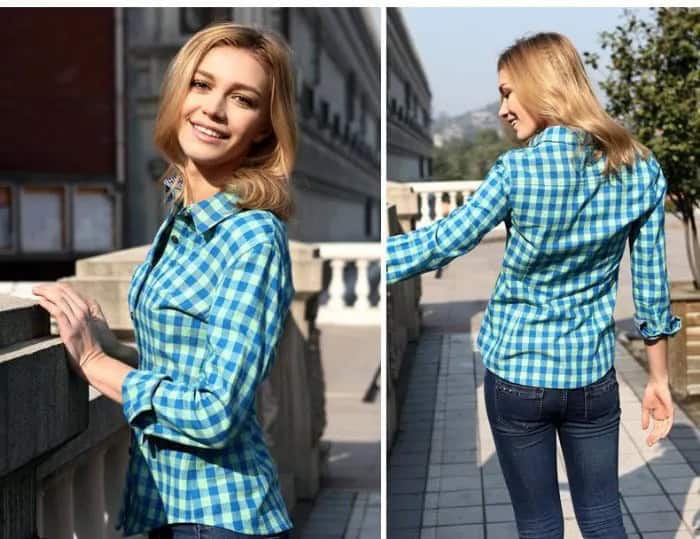 Blue and White Plaid Slim Fit Shirt