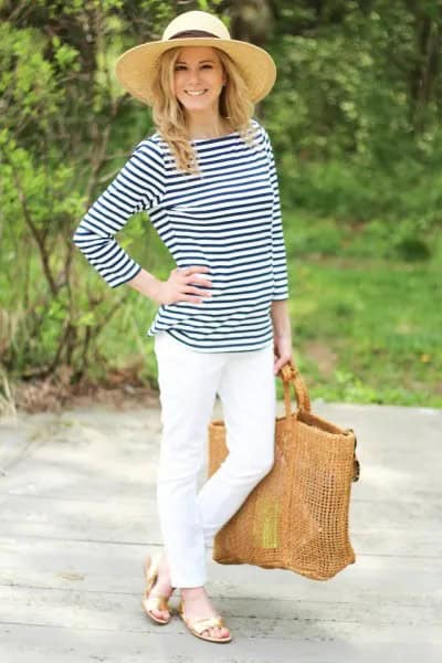 Wear with Navy and White Striped Tee & White Pants