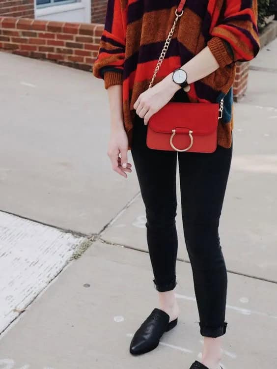 Red Stripes Burnt Orange Sweater