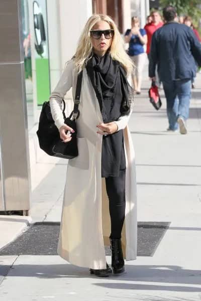 White Maxi Cardigan with Grey Shift Mini Dress