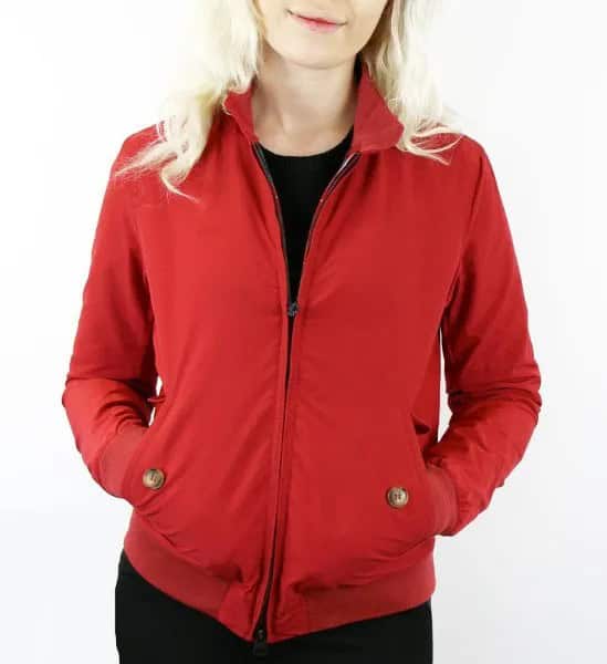 Red Harrington Jacket with All-Black Outfit