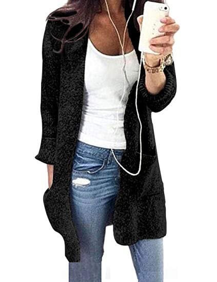 White Scoop Neck Form Fitting Tank Top with Black Longline Cardigan Sweater