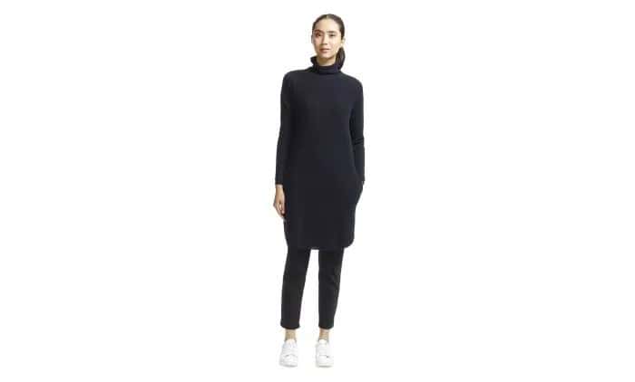 Black Cashmere Sweater Dress with Leather Pants