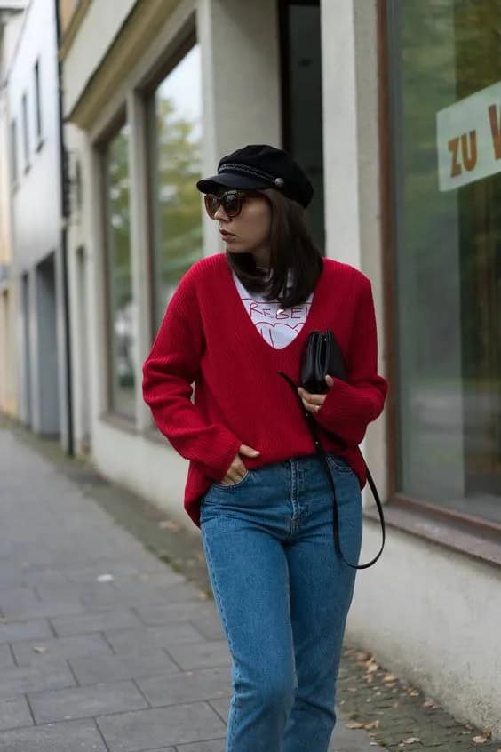 Red V-neck Sweater