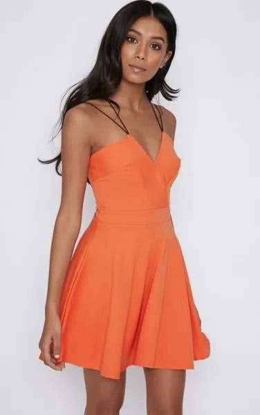 Orange Sweetheart Skater Mini Dress