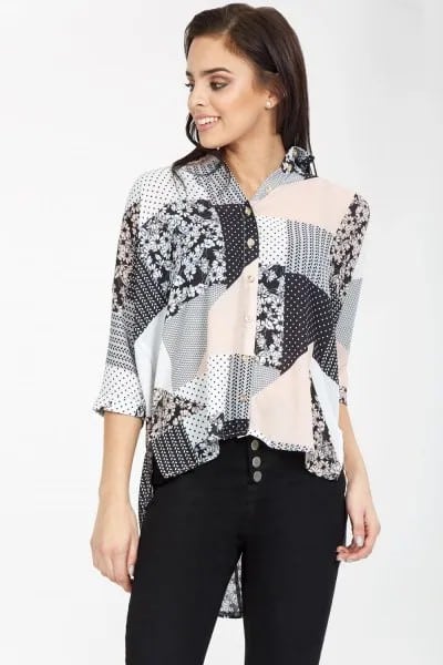 Pink Patchwork Printed Shirt with Black Skinny Jeans