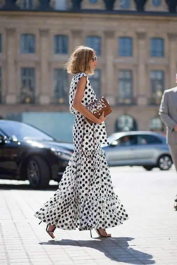 Black and Polka Dots Ruffle Maxi Dress