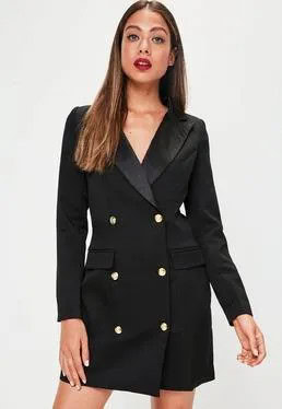 Black Tuxedo Jacket Dress with Military Buttons