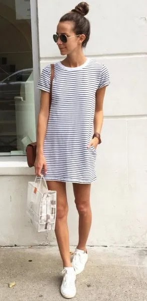 Black and White Horizontal Striped Tee Dress