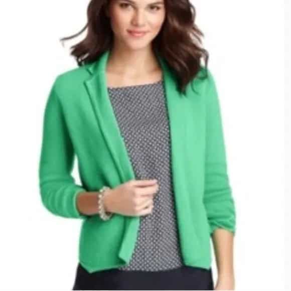 Light Green Wool Blazer with Black and White Printed Blouse