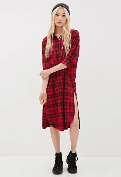 Red and Black Plaid Tunic High Top Sneakers