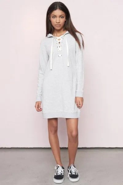 Tie Chest Hooded Dress with Canvas Sneakers