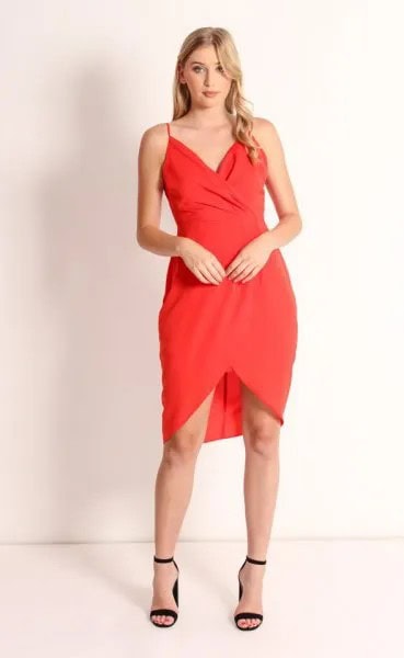 Red Spaghetti Strap Sweetheart Neckline Tulip Dress